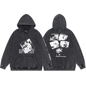 Sudadera con capucha de invierno lavada, con estampado digital, estilo vintage desgastado, estilo urbano americano, melancólico, casual, de corte regular, de forro polar - Product Image 2