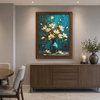 Peinture à l'huile florale texturée peinte à la main, style américain, sur toile, art mural, personnalisée OEM, moderne, en promotion