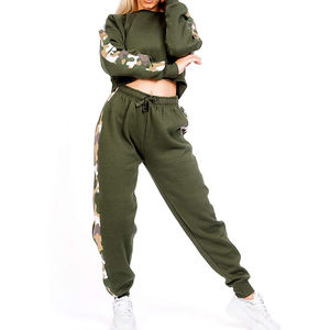 Custom Logo Winter Women's Tracksuit <b>Fleece</b> <b>Jogger</b> Sets Breathable Plain Crop Hoodie Sweatpants 100% Cotton - Product Image 5