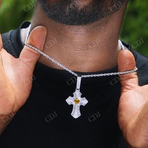 Púrpura blanco Moissanite plata esterlina Hip Hop Iced Out Fancy Baguette Christian Link Cruz colgante collares para mujeres o hombres - Product Image 3