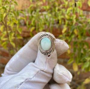 Anillo Clásico Hecho a Mano de Plata de Ley 925 con Piedra Preciosa de Larimar Natural, Engaste de Bisel, Corte Ovalado, Diamante, Regalo de Aniversario, Boda, Fiesta - Product Image 1