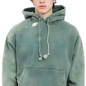 Sudaderas con capucha lavadas con ácido para hombre de gran tamaño Heavyweight 100% Cotton Flees Vintage Hoodies Custom Logo Boxy Fit Hoodie para hombres - Product Image 1