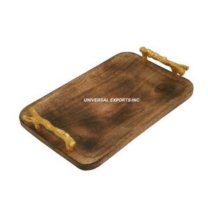 Plateau de service en bois de luxe élégant et classique élégant fait à la main hôtel Restaurant vaisselle plateau de service décoratif service de table - Product Image 1