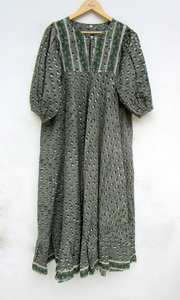 เดรสแม็กซี่ยาวทำมือผ้าฝ้ายพิมพ์ลายหรูหราสำหรับผู้หญิง - Product Image 3