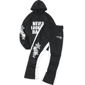 Survêtement personnalisé pour hommes avec impression DTG Sweat à capuche imprimé de lettres Pantalon évasé Ensemble 2 pièces décontracté Streetwear - Product Image 1