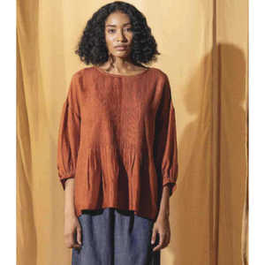 ANISHA Formal Blouse-Rust Silk Pintuck Detail Floral Solid Chiffon Linen Knitted Available XL 4XL for Office Wear Spring Autumn - Product Image 1
