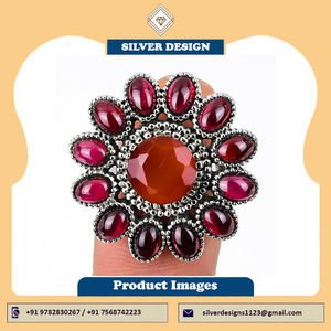 สินค้ามาใหม่คาร์เนเลี่ยนตัดกลมคาร์เนเลียนและพลอยโกเมนเจียระไนทรงรีดีไซน์เนอร์เครื่องประดับชั้นดี925เรือนเงินแท้ชุดแหวน - Product Image 4