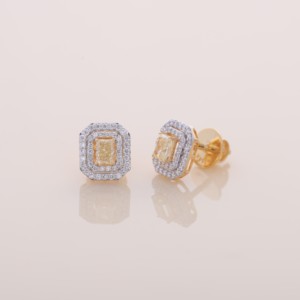IGI Certified Lab Grown Yellow Diamond Radiant Cut Halo Stud <b>Earrings</b> <b>Solid</b> 925 Sterling <b>Silver</b> Luxury <b>Earrings</b> - Product Image 2