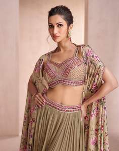 Latest Designer Pure Chinon Silk Embroidery Printed Work <b>Fancy</b> Palazzo <b>Suit</b> by Fab Zone - Product Image 4