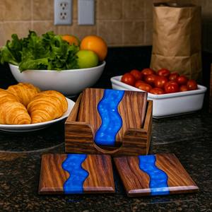 Sous-verre en résine de bois à haute brillance, artisanal, grain de bois naturel, style bohème, écologique, pour la décoration de la maison moderne, vente en gros - Product Image 5