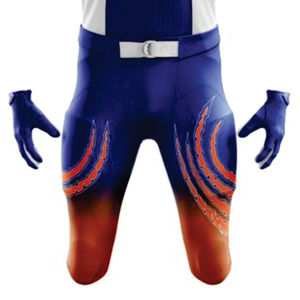 Uniforme de football pour hommes Maillot et pantalon de football américain personnalisé orange et bleu Ensemble matériel sublimé équipe en sergé - Product Image 5