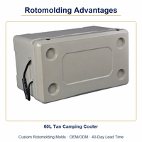 Moule de rotomoulage personnalisé OEM ODM 60L, glacière de camping couleur beige, grande glacière rotomoulée pour l'extérieur, directement de l'usine