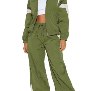 Conjunto Deportivo de 2 Piezas para Mujer, con Logotipo Personalizado OEM, 100% Algodón, Ligero, sin Cuello, Sudadera con Cremallera y Pantalones Deportivos - Product Image 4