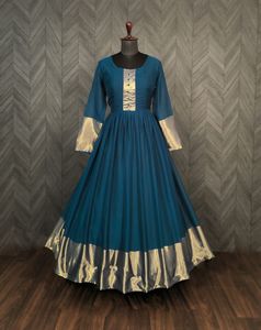 READYMADE-vestido de gasa con borde dorado, Vestido de manga larga con estilo - Product Image 6