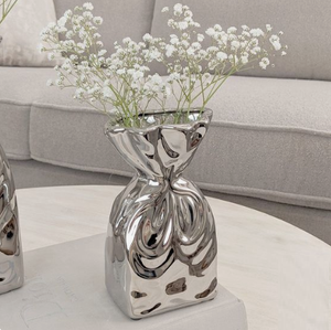 Vase à fleurs moderne en métal brillant argenté pour les fêtes de mariage et la décoration intérieure Accent de salon tendance pour la décoration de la maison - Product Image 2