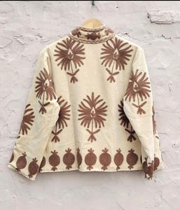 Handcrafted 100% Cotton Suzani Embroidery <b>Velvet</b> <b>Jacket</b> Floral Pattern Winter Coat Wool Breathable Button Printed Techniques - Product Image 2