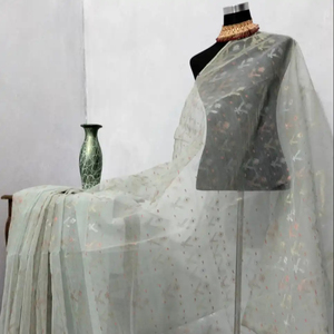 Exclusivo Deshi Dhakai Jamdani Sharee calidad superior para mujeres JAMDANI tela azul rojo verde dorado cielo azul de Bangladesh - Product Image 1