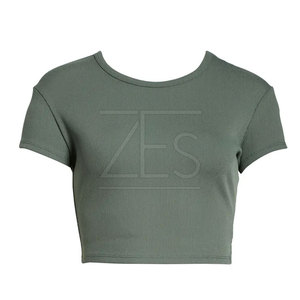 เสื้อครอปสตรีสีทึบทนทานเสื้อครอปสำหรับผู้หญิงใส่สบาย - Product Image 1