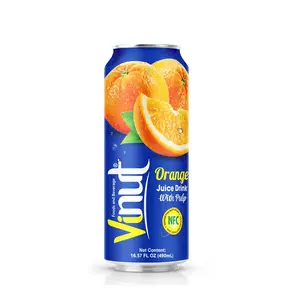 No Sugar Low Fat 490ml Canned Orange Juice Drink with Pulp Manufacture Beverage From Vietnam Free Sample Private Label OEM/ODM