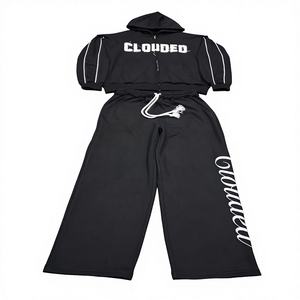 Ensemble de survêtement 2-en-1 zippé pour homme, personnalisé, respirant, en mélange polyester/coton épais, avec logo brodé et passepoil contrastant - Product Image 1