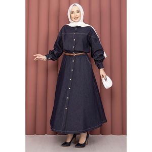 Conjunto de Camisa y Falda de Mezclilla Azul Marino Modesto en Tencel, Cómodo y Elegante - Product Image 4