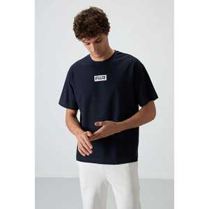 Camiseta Azul Marino 100% Algodón para Hombre, Corte Holgado con Textura Gruesa y Tela Jersey Estampada-88367 - Product Image 3