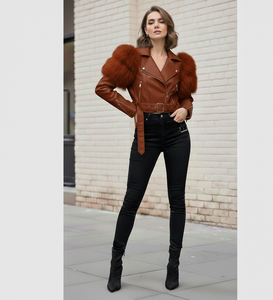 OEM Fashion Trend Women's Fox Fur Trimmed Leather Jacket Casual <b>Dress</b> - Product Image 1