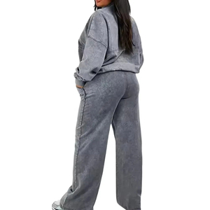 Ensemble de survêtement pour femmes, gris, en molleton, décontracté, coupe ample, pantalon et veste longs avec poche, respirant, pour toutes les saisons - Product Image 3