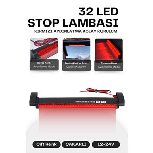 PMX 32 LED Feu stroboscopique de frein arrière pour voitures 12V Lampe de fenêtre rouge étanche IP68 Feu stop lumineux pour camion Retrofit - Product Image 5