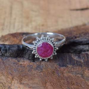 Bague en rubis rouge, argent sterling 925, pierre précieuse facettée, fleur, bijoux faits à la main, cadeau élégant pour femmes - Product Image 2