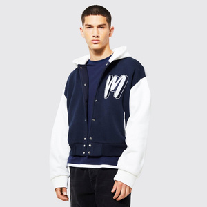 Veste universitaire de Style Baseball de haute qualité pour hommes vêtements de sport à la mode laine tissu manches en cuir véritable vestes Letterman - Product Image 3