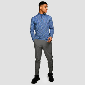 Logo réfléchissant léger respirant bleu nuit 88% Polyester 12% élasthanne Slim Fit hommes Trail 1/4 Zip manches longues chemise - Product Image 3