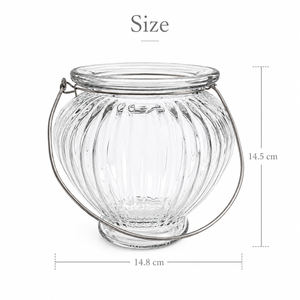 Jarrón de Vidrio Transparente <span class=keywords><strong>con</strong></span> Diseño Acanalado y Asa Metálica, Portaflores Redondo para Decoración de Mesa en Bodas y Hogar, Venta al Por Mayor - Product Image 2