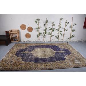 Vintage Rectangular Jute Rug Handmade Blue <b>Yellow</b> <b>Wool</b> Patchwork with Abstract Puzzle Pattern 7.8 X 11.5 ft Latex Area Rugs Sets - Product Image 1
