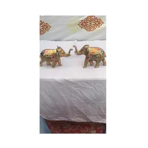 Wholesale Brass Animal Elephant Pair Ornament Handmade Garden Decoration Colourful Metal Art Gold Finishing Sculpture Animal
