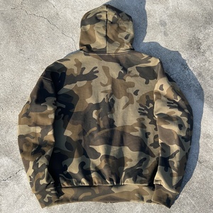 Sweat à capuche vintage à épaules tombantes avec fermeture éclair, imprimé en molleton français, sweat à capuche avec strass, logo personnalisé, sweat à capuche surdimensionné à fermeture éclair camouflage - Product Image 2