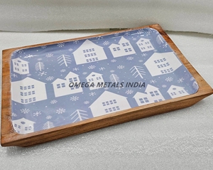 Bandeja de madera de acacia hecha a mano con un llamativo tema alegre acabado liso para comidas navideñas y uso decorativo - Product Image 4