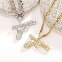 Nouveau Collier Pendentif Pistolet Submachine Gun Iced Out Tendance pour Hommes et Femmes, Bijou Hip Hop Rock Punk Cool pour Fête Urbaine, Cadeau
