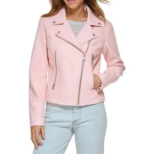 Nouvelle mode veste de motard en cuir PU pour femmes et filles printemps-automne à manches longues décontractée mince de couleur unie avec fermeture éclair décontractée - Product Image 1