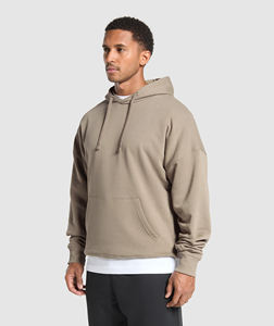 Sweats à capuche surdimensionnés en coton épais et uni de haute qualité avec logo en ficelle Sweat à capuche pour hommes de grande taille - Product Image 4