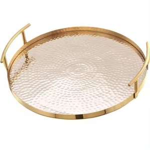 Plateau en marbre contemporain fabriqué à la main Design de luxe moderne Poignées en métal fini or Décoration de café de taille personnalisée personnalisée - Product Image 3