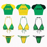 Fabricante OEM personalizado Fitness Sexy traje de baño personalizado mujeres 2 piezas Micro Mini Bikini conjunto a juego camiseta traje de baño ropa de playa