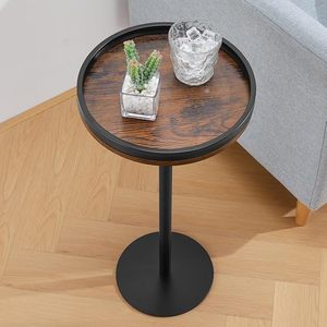 Mesa auxiliar de acero trenzado artesanal y madera de sequoia brasileña con base de pedestal y acabado en polvo - Product Image 5