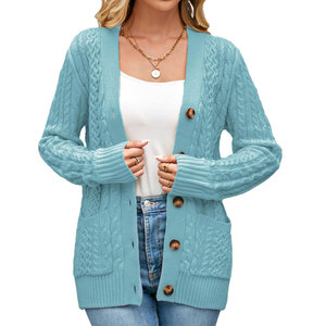 Pakistán Fabricación Color sólido Mujeres Cardigan Suéteres Ropa informal Mujeres Cardigan Suéteres - Product Image 1