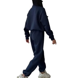 2025 pantalones de chándal con capucha para mujer de alta calidad, conjunto de 2 piezas, traje de entrenamiento de lana de gran tamaño, sudaderas con capucha y pantalones de chándal para mujer - Product Image 6