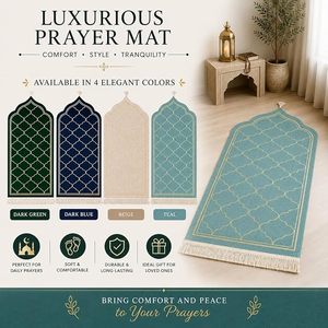 Tapis de prière en velours bleu de luxe en gros, Janamaz Sejjadah, tapis musulman antidérapant, cadeau islamique - Product Image 6