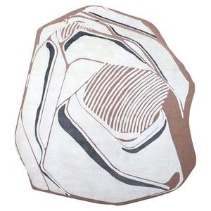 Alfombra de lana con mechones a mano de lujo personalizada, diseño moderno de rayas abstractas en beige topo, hecha a mano en la India para uso doméstico - Product Image 1