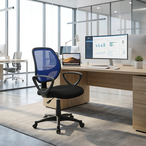 Blue/Black Modern Ergonomic <b>Office</b> Chair <b>Adjustable</b> Headrest Staff Chair Swivel Aluminiumpu Mesh Plywood Foam Fabric Plastic - Product Image 2
