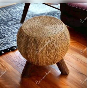 Élégant pouf rond en jonc de mer naturel avec incrustation d'os Console Pieds de tabouret de canapé en osier pour salon et chambre à coucher pour appartements - Product Image 3
