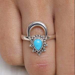 Bague en argent sterling 925 faite à la main avec pierres précieuses turquoise pour femme - Product Image 3